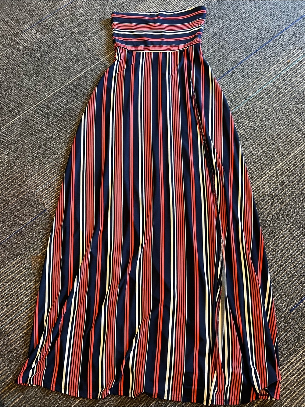 Xhilaration Navy Maxi Skirt with Red, White & Yellow Stripes